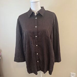 Ralph Lauren Chocolate Brown Dot Button Down Blouse Size 2X